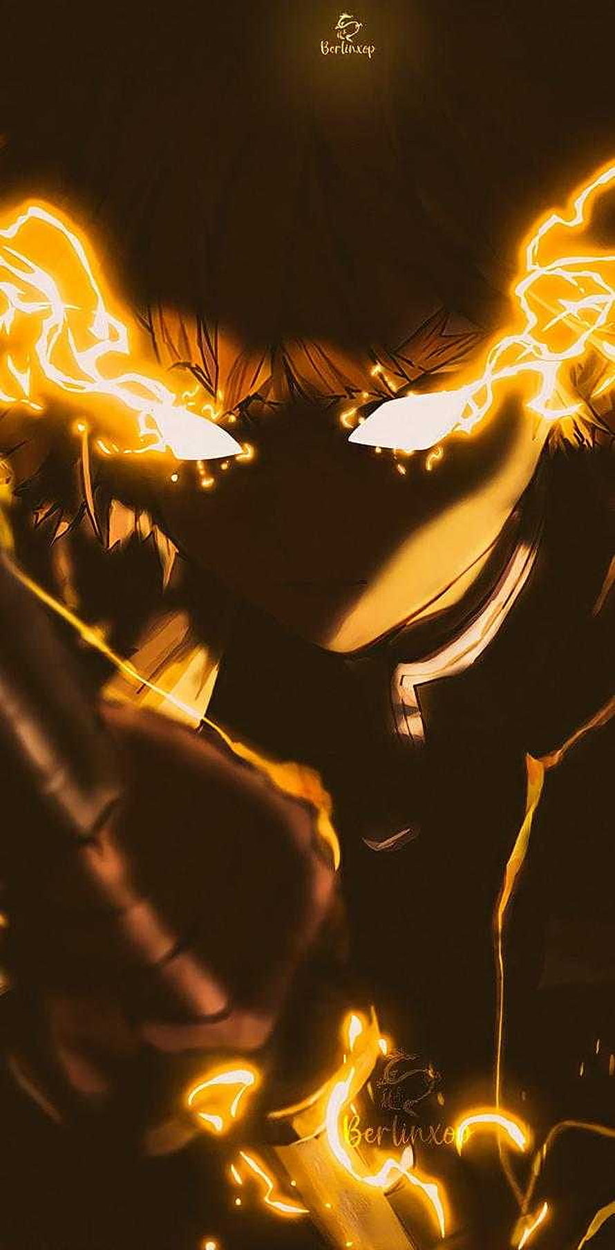 Zenitsu Agatsuma with Glowing Eyes and Electric Aura in Dark Anime Style HD phone wallpaper