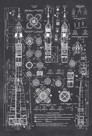 Soviet Rocket Technical Blueprint with Detailed Engineering Schematics and Cross-Section Views HD phone wallpaper