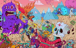 Psychedelic Adventure Time Battle Scene with Finn and Jake HD wallpaper