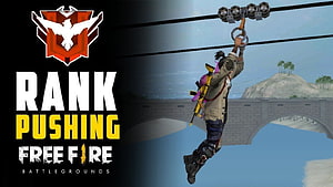 Free Fire Battlegrounds Rank Pushing Gameplay with Character Hanging from Cable HD wallpaper