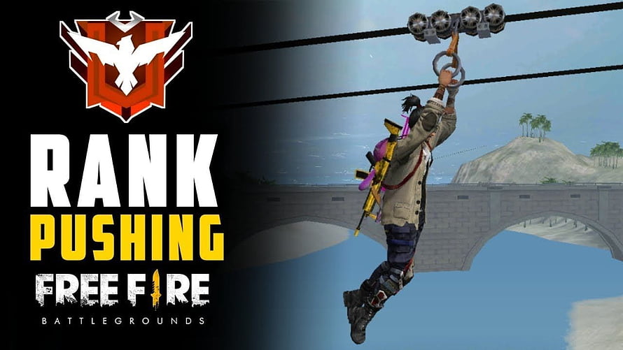 Free Fire Battlegrounds Rank Pushing Gameplay with Character Hanging from Cable HD wallpaper