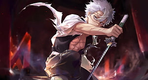 Sanemi Shinazugawa Wind Hashira from Demon Slayer in Dynamic Combat Pose HD wallpaper