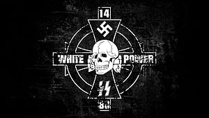 Black and White Skull Emblem with Cross Design on Grunge Background HD wallpaper