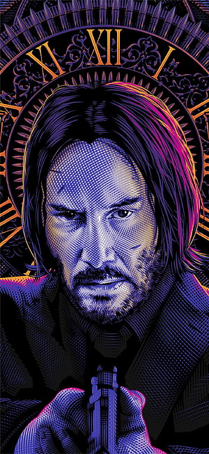 John Wick Stylized Portrait with Gun and Roman Numerals in Neon Purple and Orange, Best john wick X, john wick baba yaga HD phone wallpaper