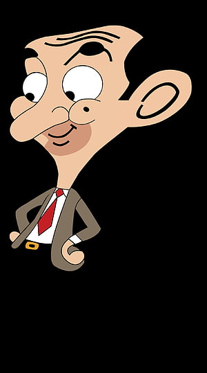 Mr Bean Cartoon Character in Brown Suit and Red Tie on Black Background HD phone wallpaper
