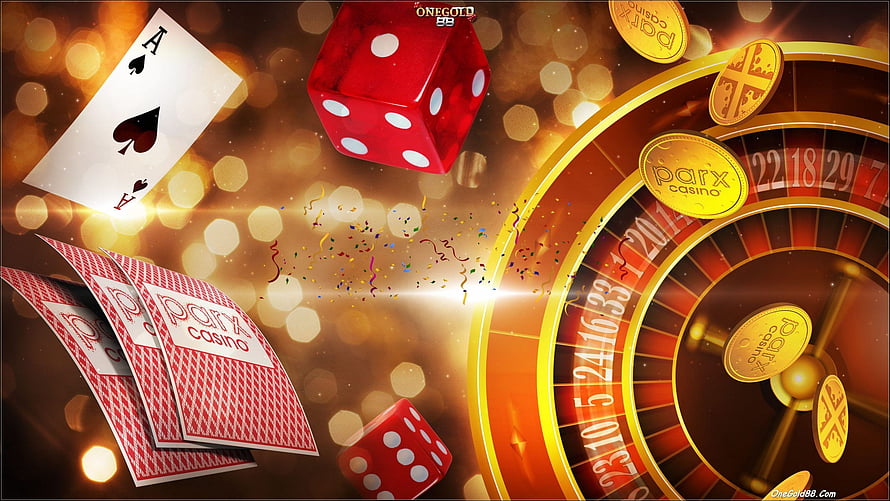 Parx Casino Gaming Elements Featuring Roulette Wheel, Playing Cards, and Dice HD wallpaper