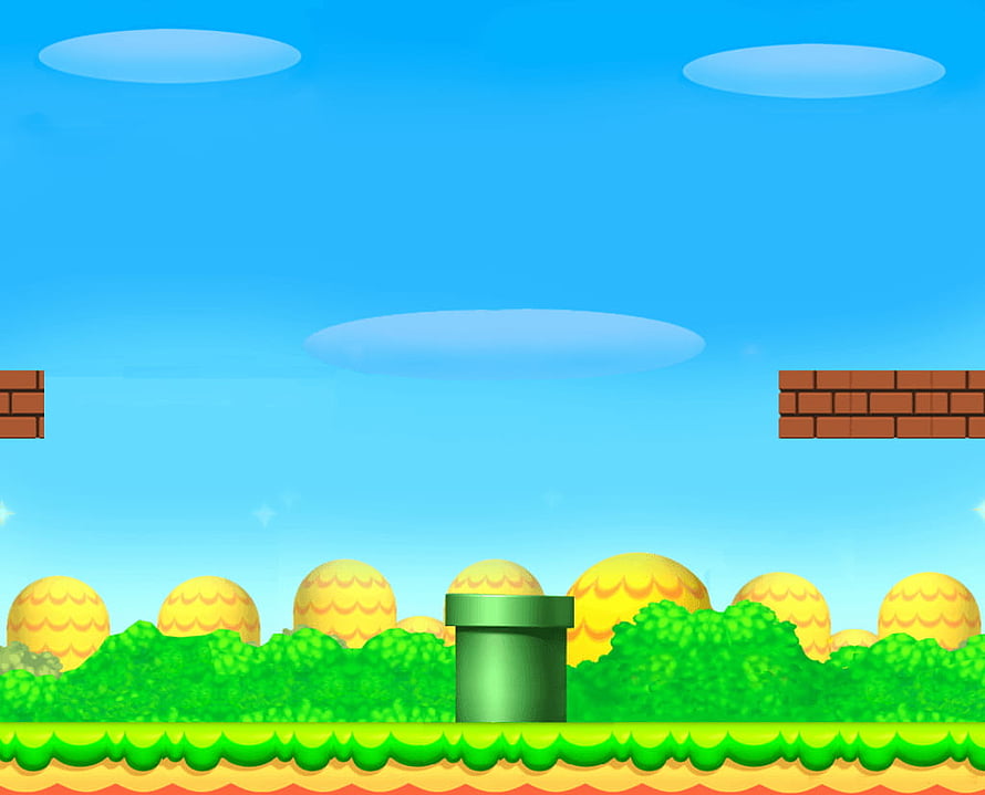 Super Mario Bros Overworld Stage Background with Green Pipe and Brick Platforms HD wallpaper