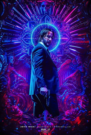 John Wick Chapter 3 Parabellum Neon Poster with Keanu Reeves and Gun HD phone wallpaper