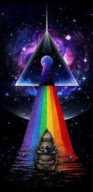 Pink Floyd Dark Side of the Moon Prism and Rainbow Boat Illustration HD phone wallpaper