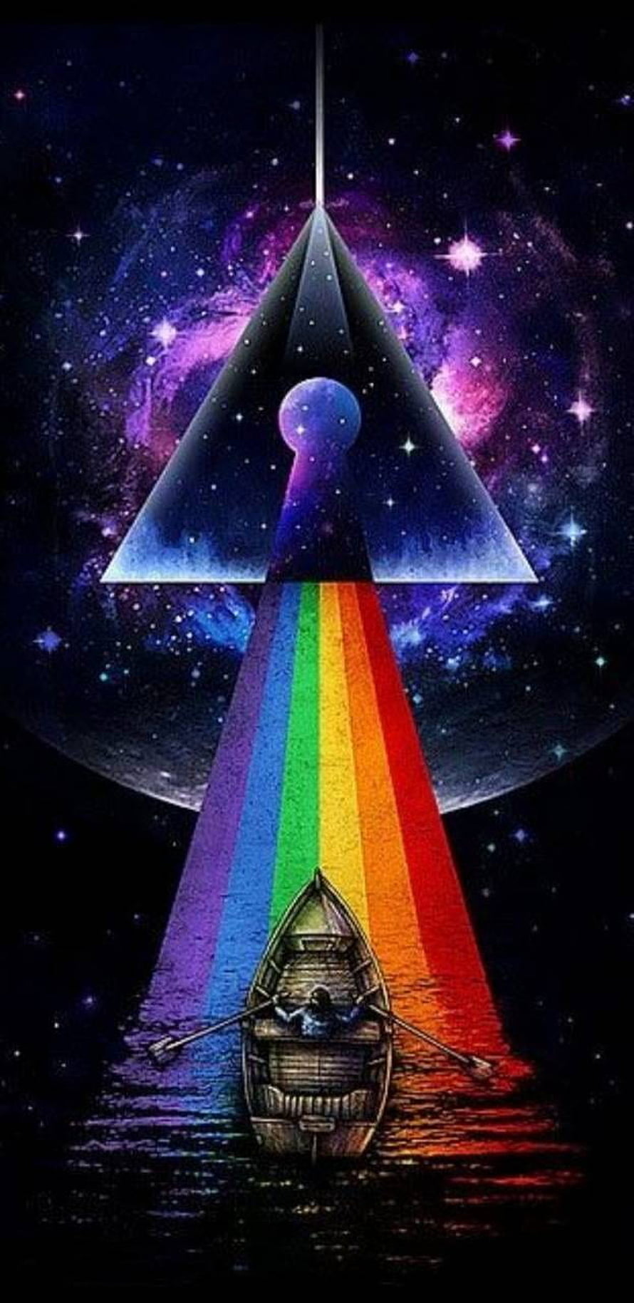 Pink Floyd Dark Side of the Moon Prism and Rainbow Boat Illustration HD phone wallpaper