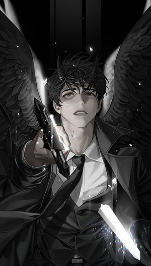 Kim Dokja and Yoo Jonghyuk from OGN with dark wings and crystal shards HD phone wallpaper