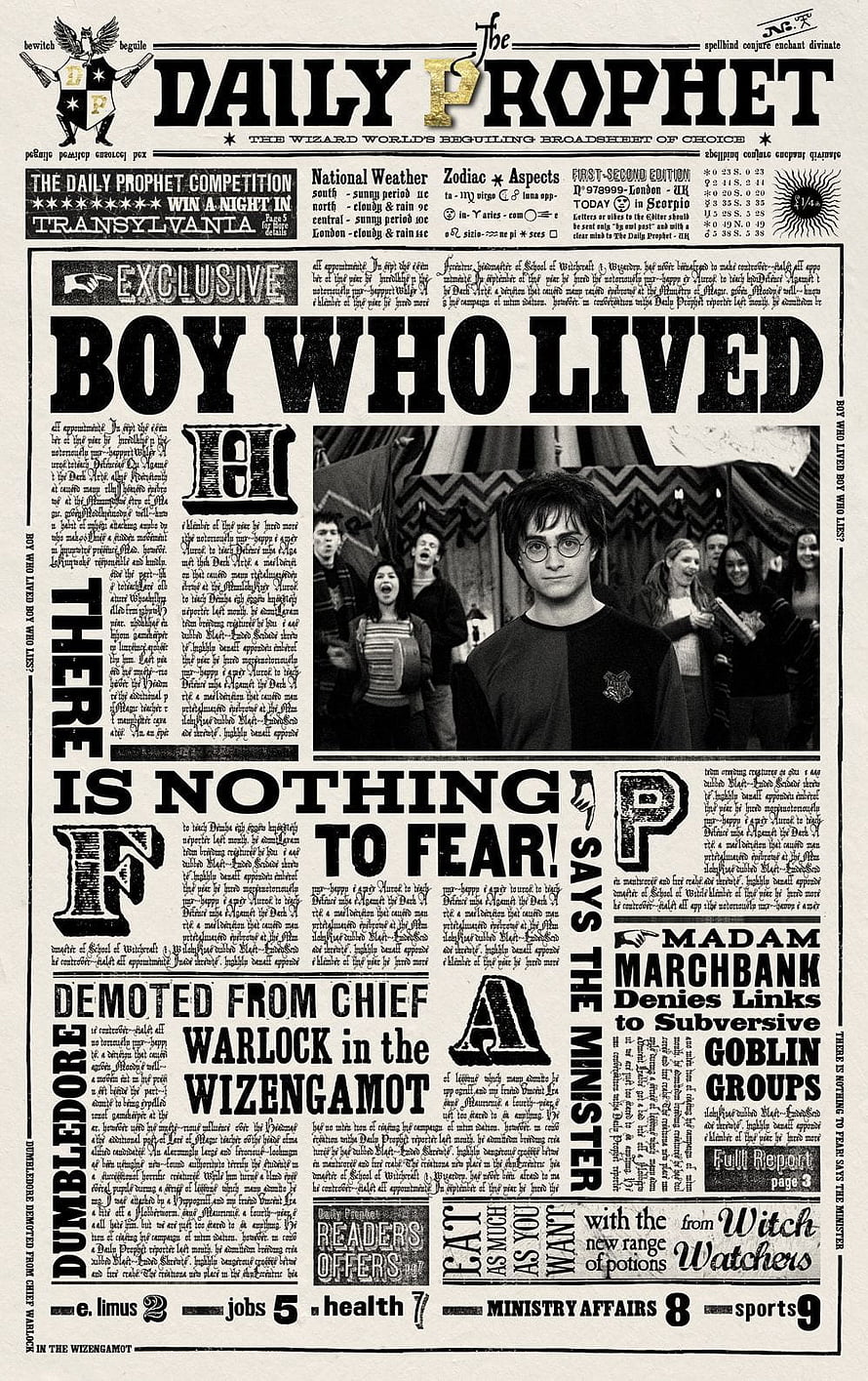 Harry Potter Daily Prophet Front Page Newspaper Design with Boy Who Lived Headline HD phone wallpaper
