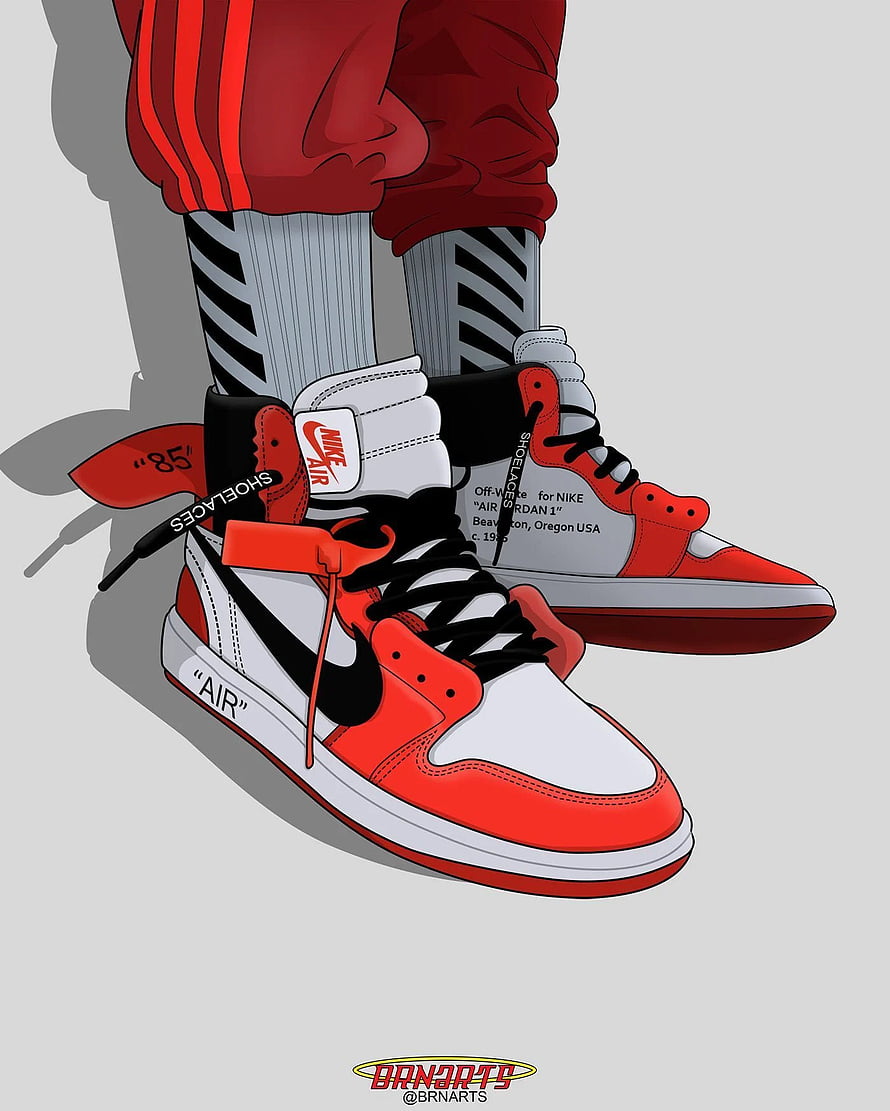 Nike Air Jordan 1 High Sneaker Illustration in Red and White Colorway HD phone wallpaper