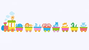 Colorful Cartoon Animal Train with Giraffe Locomotive and Zoo Carriages HD wallpaper