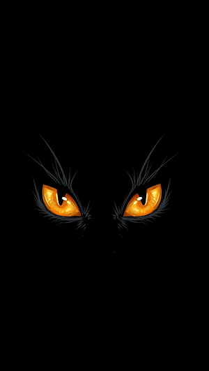 Glowing Amber Cat Eyes in Darkness Minimalist Digital Art HD phone wallpaper