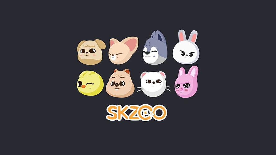 SKZOO Cute Animal Character Icons on Dark Background HD wallpaper