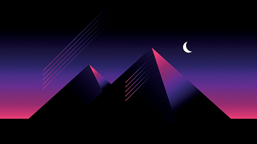 Synthwave Pyramid Landscape with Crescent Moon and Neon Speed Lines HD wallpaper