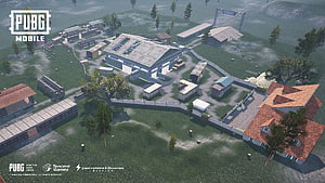 PUBG Mobile TDM Map Aerial View with Industrial Buildings and Green Terrain HD wallpaper