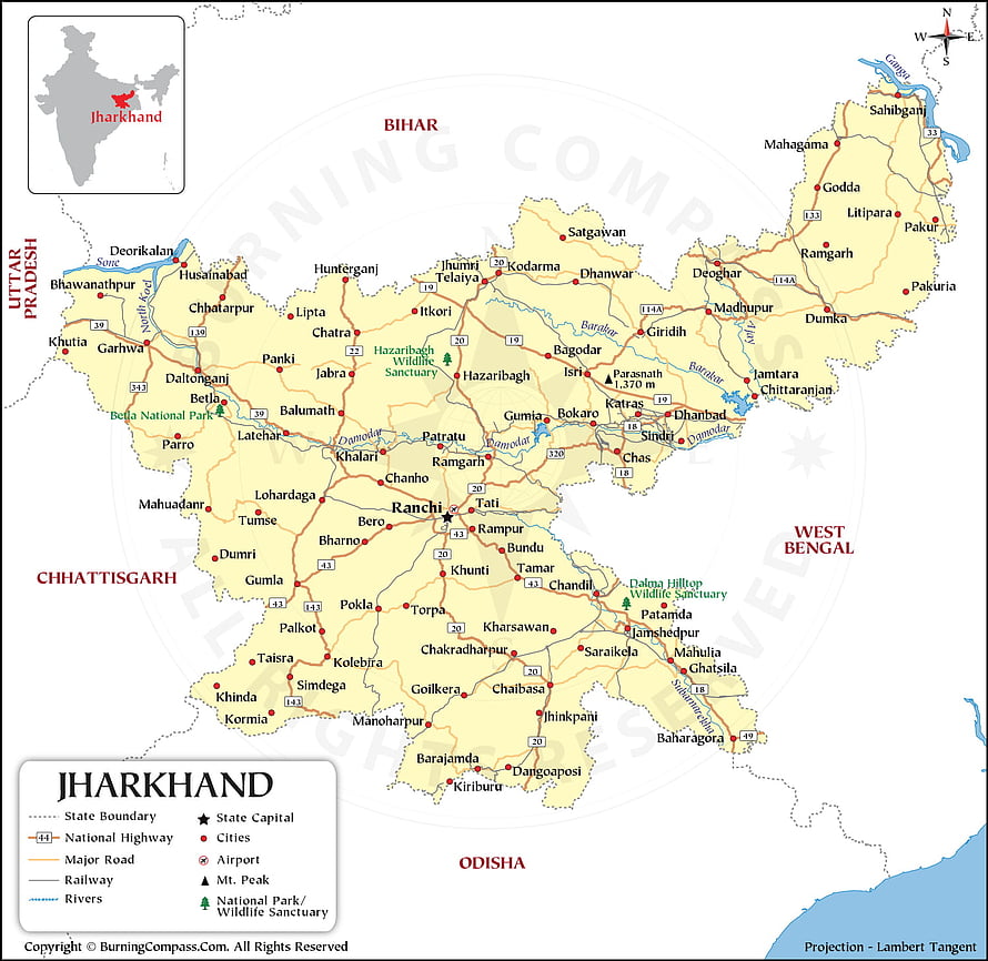 Detailed Political Map of Jharkhand State India with Cities and Highways HD wallpaper