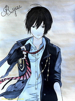 Anime Boy in School Uniform with Black Hair and Dark Jacket HD phone wallpaper