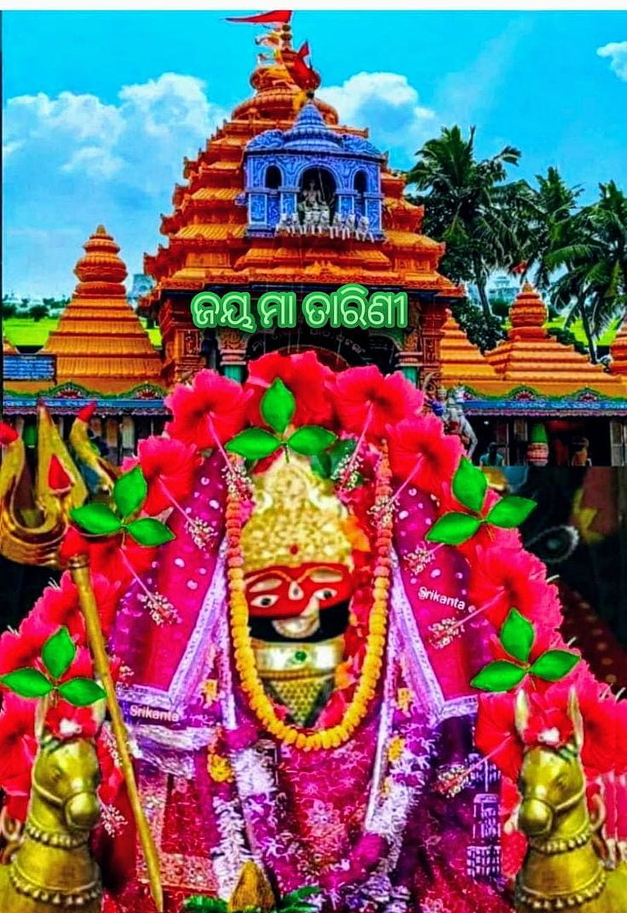 Maa Tarini Temple in Odisha with ornate deity adorned in vibrant floral garlands and traditional attire HD phone wallpaper