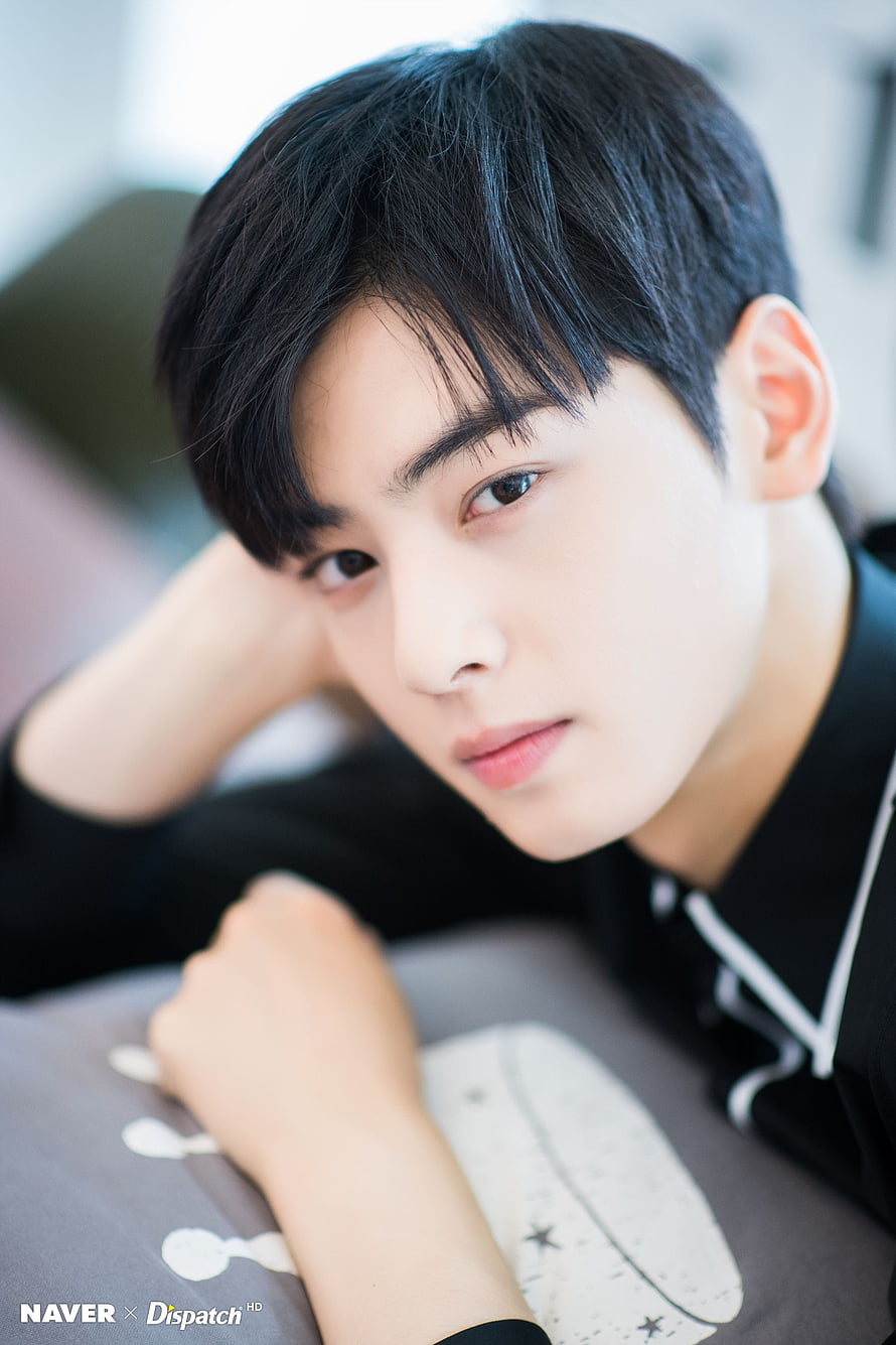 Cha Eun Woo Close-Up Portrait in Black Shirt with Soft Studio Lighting HD phone wallpaper