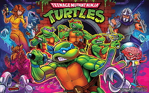 Teenage Mutant Ninja Turtles Comic Art Featuring Leonardo, Donatello, Michelangelo, Raphael, April O'Neil, and Shredder HD wallpaper