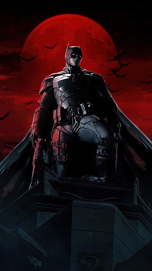 The Batman 2022 Movie Poster Artwork with Red Moon and Bats HD phone wallpaper