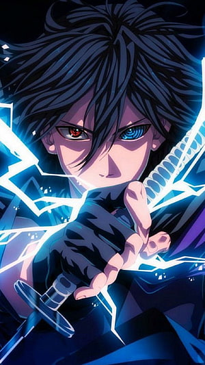 Heterochromia Anime Character Wielding Glowing Blue Sword HD phone wallpaper