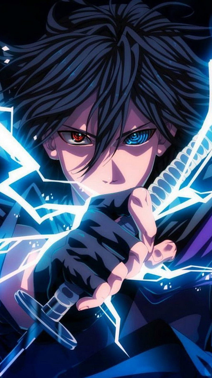 Heterochromia Anime Character Wielding Glowing Blue Sword HD phone wallpaper