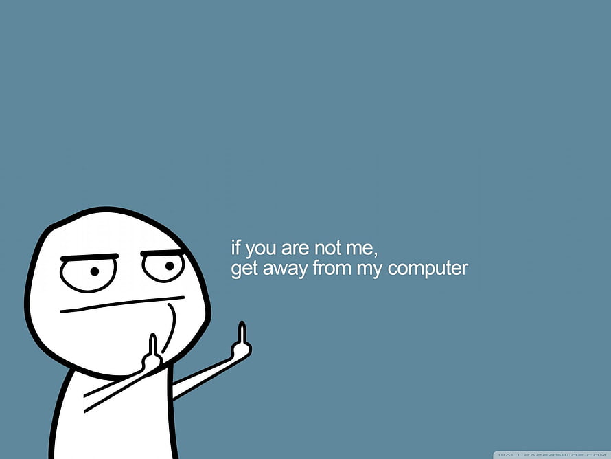 Minimalist Stick Figure Character with Witty Computer Warning Text on Blue Background HD wallpaper