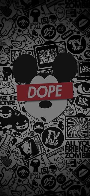 Dope Mickey Mouse Silhouette with Doodle Art Background HD phone wallpaper