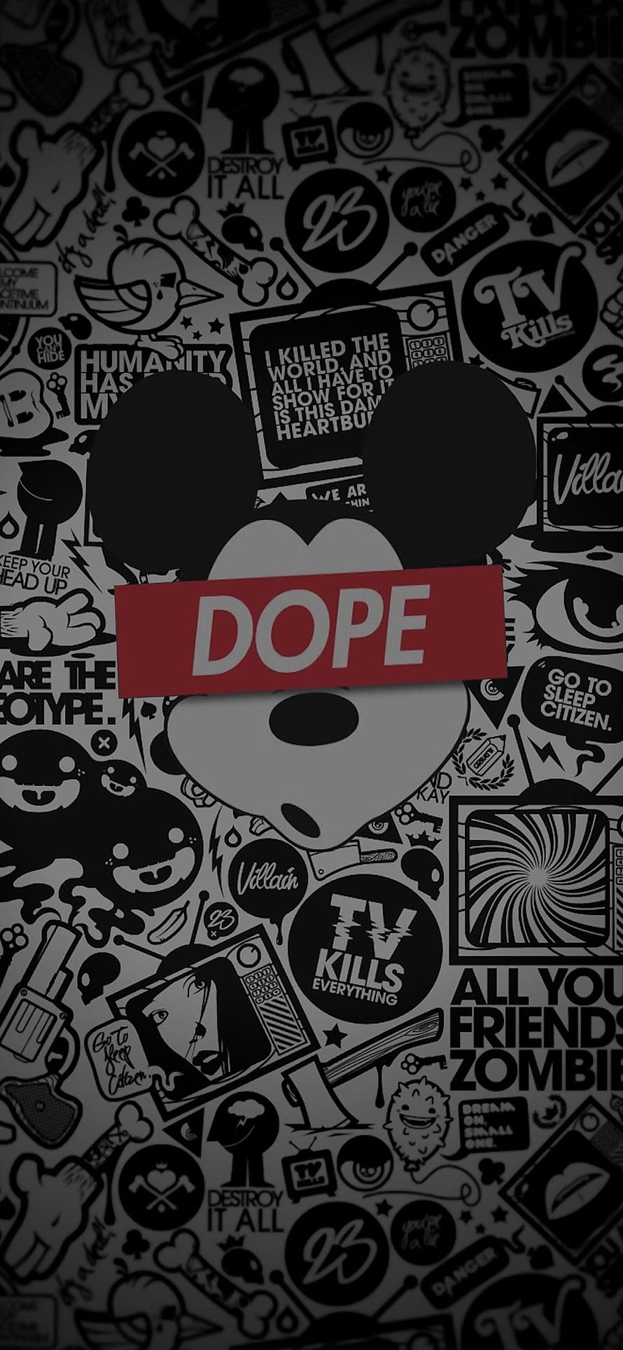 Dope Mickey Mouse Silhouette with Doodle Art Background HD phone wallpaper