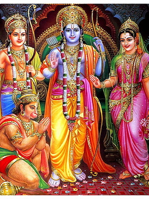 Shri Ram and Sita with Hanuman and Lakshman in Traditional Indian Art HD phone wallpaper