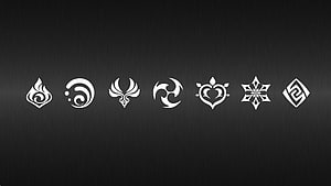 Genshin Impact Elemental Symbols and Emblem Icons on Dark Background HD wallpaper