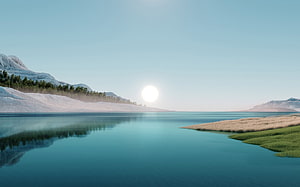 Serene Lake at Sunrise with Snow-Capped Mountains and Calm Water Reflections HD wallpaper