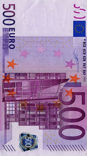 Purple 500 Euro Banknote with Futuristic Architecture and EU Stars HD phone wallpaper