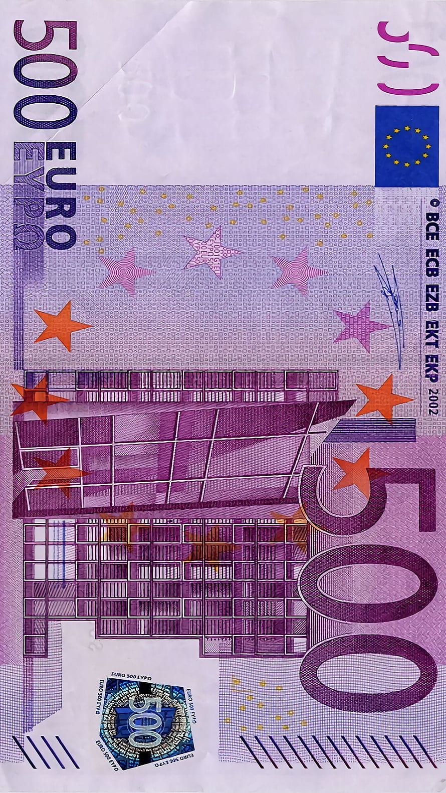 Purple 500 Euro Banknote with Futuristic Architecture and EU Stars HD phone wallpaper