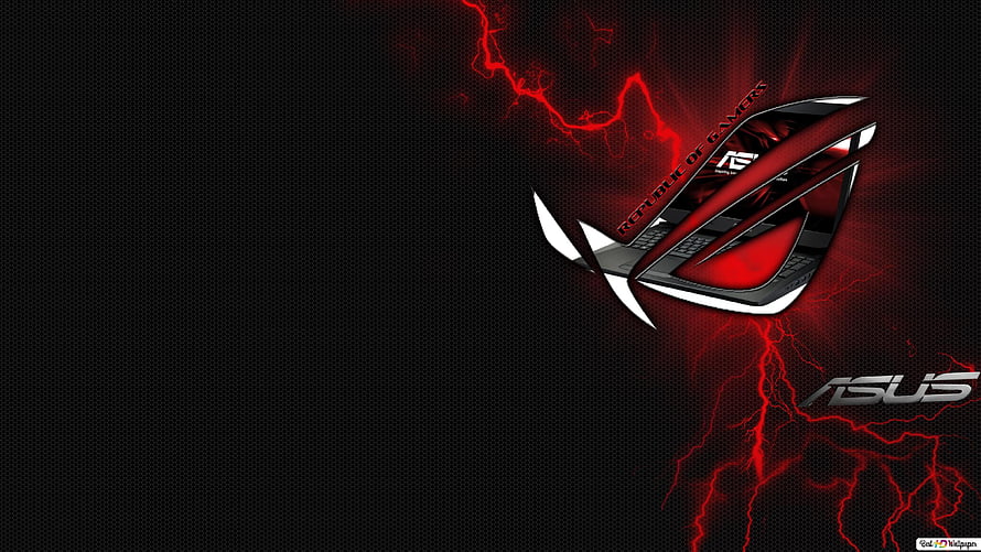 Asus ROG Gaming Laptop with Red Lightning on Black Background HD wallpaper