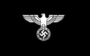 Reichsadler Eagle Emblem with Swastika and Oak Leaf Wreath on Black Background HD wallpaper