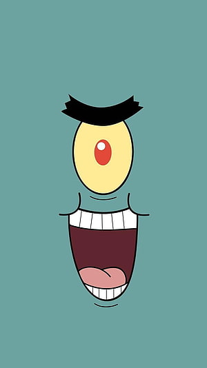 Plankton from SpongeBob SquarePants with Wide Open Mouth on Teal Background HD phone wallpaper