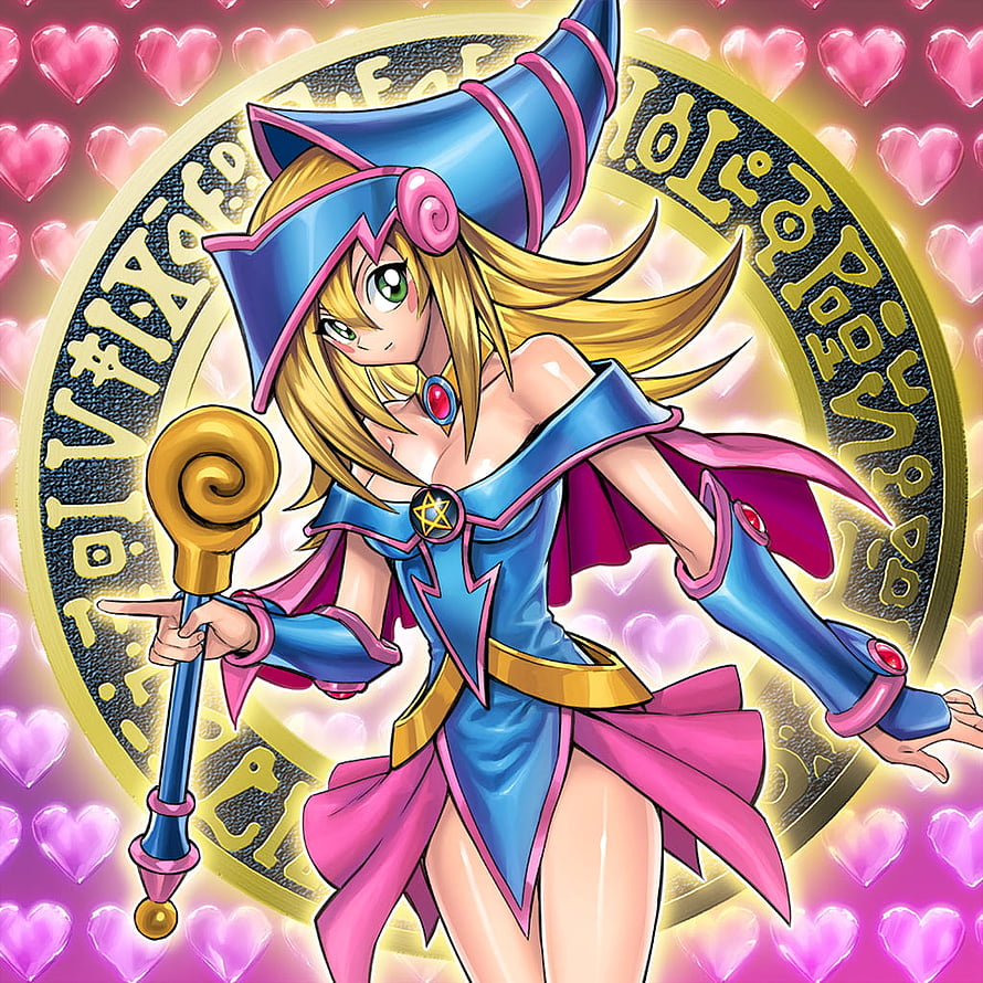 Dark Magician Girl in Blue and Pink Wizard Attire Holding a Golden Staff HD phone wallpaper