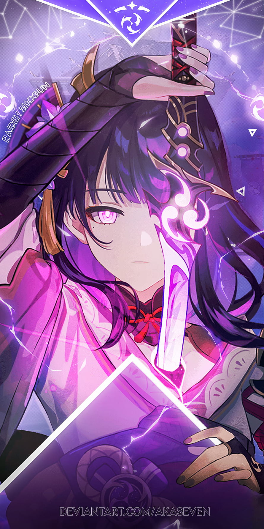 Raiden Shogun Genshin Impact Anime Character Artwork with Purple Lightning Effects HD phone wallpaper