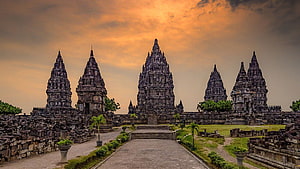 Prambanan Temple Complex at Golden Hour in Yogyakarta, Indonesia HD wallpaper