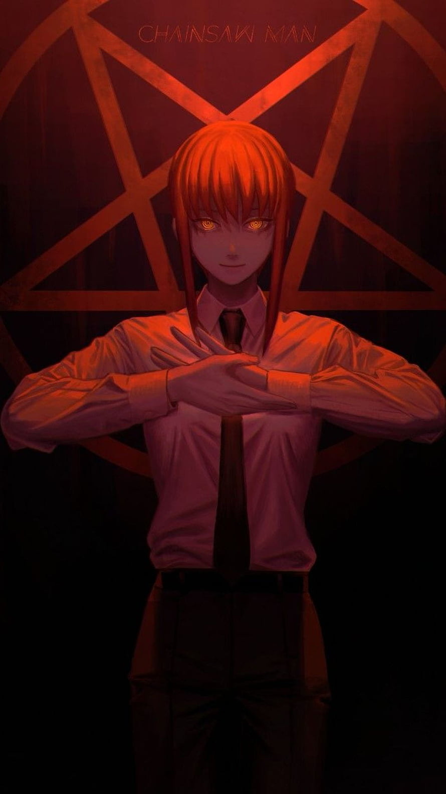 Chainsaw Man Makima Anime Character in Formal Attire with Red Geometric Background, Chainsaw Man Makima, makima HD phone wallpaper
