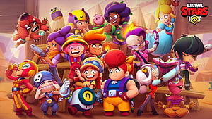 Brawl Stars Character Group Artwork Featuring Multiple Brawlers in Vibrant Cartoon Style HD wallpaper