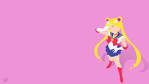 Sailor Moon Anime Character in Classic Sailor Uniform on Pink Background HD wallpaper
