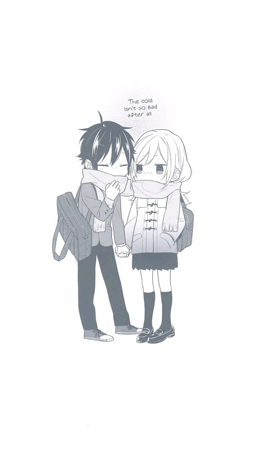 Horimiya Anime Couple Sharing a Scarf in Winter School Uniforms HD phone wallpaper