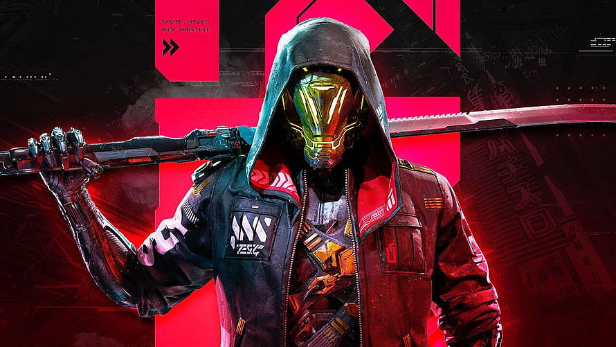 Ghostrunner Cyberpunk Character with Glowing Visor and Cybernetic Arm HD wallpaper