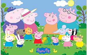 Peppa Pig Full Cast Group Portrait on Sunny Meadow with Friends and Family HD wallpaper